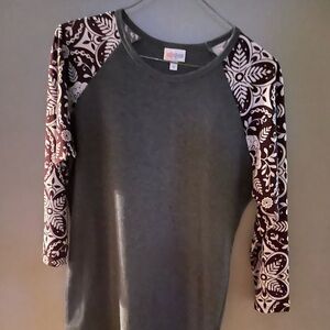 Gray Raglan Shirt with Patterned Sleeves